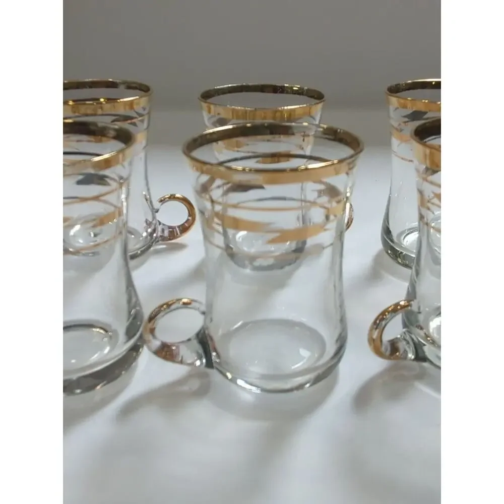 Vintage‎ MCM 6 Gold Trimmed Espresso/Coffee Glasses/Cups 2 1/2